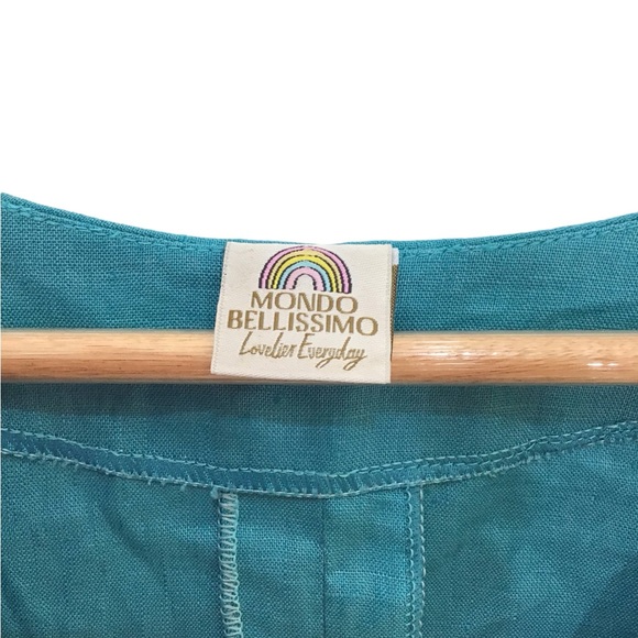 Mondo Bellisimo Handmade Teal Blue Linen V Neck Midi Sleeveless Shift Dress NWOT - Picture 7 of 9